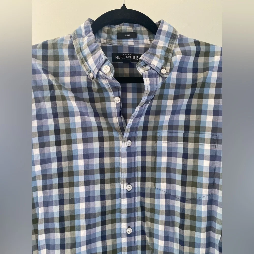 J. Crew - Blue & Green Checkered Plaid Casual Button Down Shirt - Size M